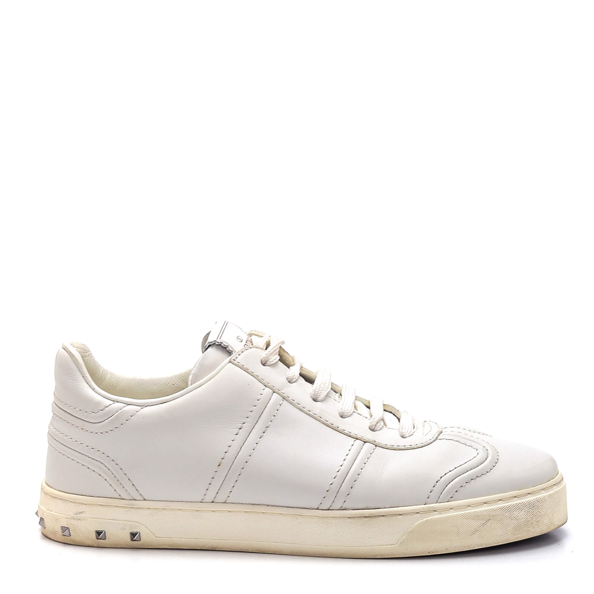 Valentino - White Leather Studded Sneakers 